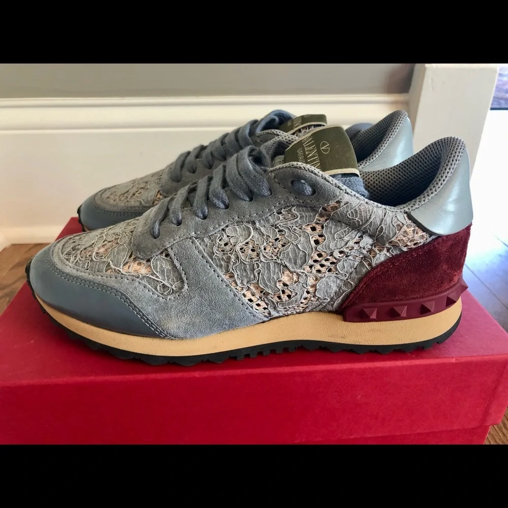 Valentino Garavani lace low top sneaker Rockrunner blue red size 36.5 6.5 - Picture 2 of 6